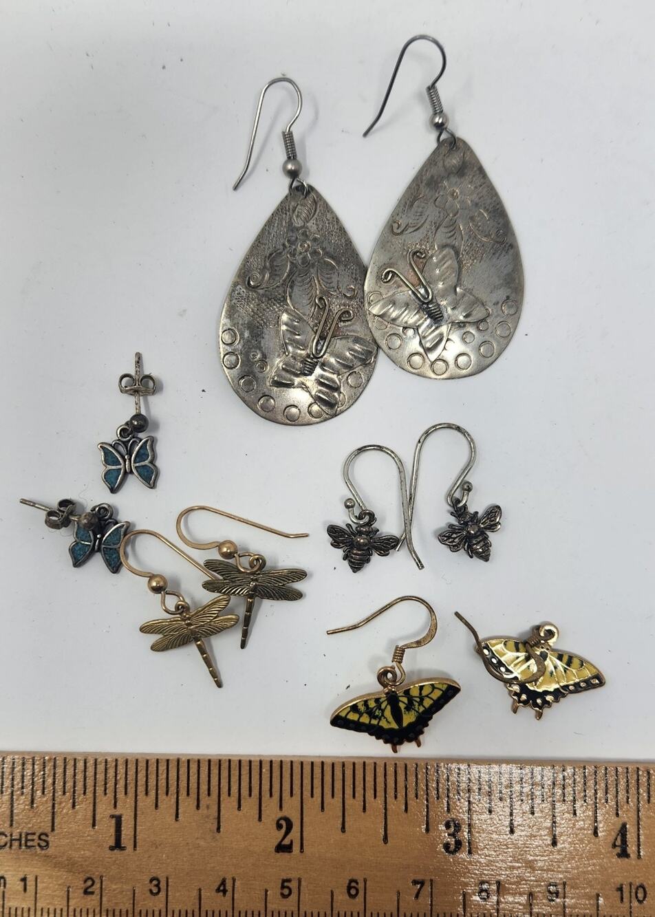 Lot of 5 Insect-Themed Earrings | Butterfly, Dragonfly & Bee | Mixed Styles